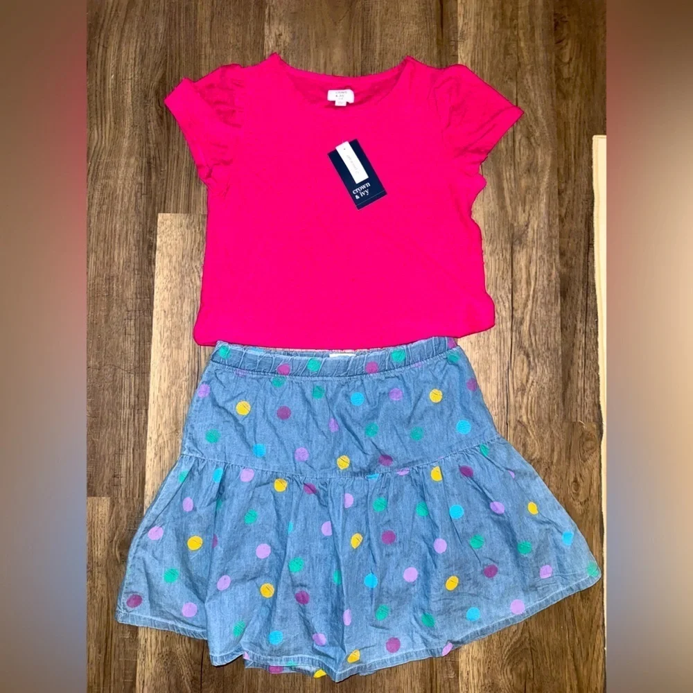 Crown & Ivy Kids Polka Dot Skirt Set, XL